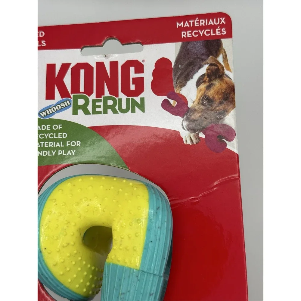 KONG Rerun Whoosh Bone Dog Toy M/L Treat Holding Fetch Teal Yellow PRW12